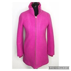 J Crew bright pink Italian Stadium Cloth by Nello Gori full zip wool coat size 0